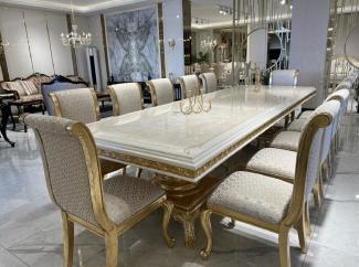 Casa Padrino Luxus Barock Esstisch Weiß / Gold - Handgefertigter Massivholz Esszimmertisch im Barockstil - Barock Esszimmer Möbel - Edel & Prunkvoll