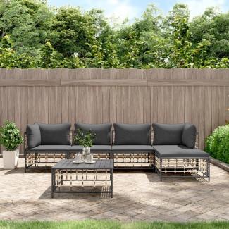 vidaXL 6-tlg. Garten-Lounge-Set mit Kissen Anthrazit Poly Rattan