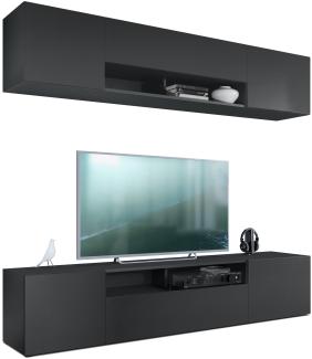 Vladon Wohnwand Mogan, Schwarz matt/Schwarz matt - Moderne Anbauwand bestehend aus 2 TV-Boards (181 x 147 x 35 cm)