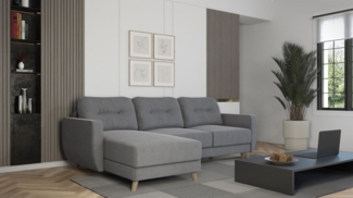 Ecksofa Sofa mit Schlaffunktion MARLIES Stoff Sawana Grau Ottomane Links
