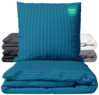 Carpe Sonno Bettwäsche Mikrofaser Damast Bettwäsche aus 100% Polyester, Mikrofaser, 3 teilig, Uni Bettbezug 200x200 Petrol - Super soft & Oeko-Tex Zertifiziert