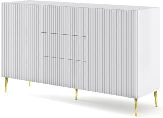 Domando Sideboard Moneglia M1 Klassisch Breite 150cm, Push-to-open-Funktion, besondere Fräsoptik, goldene Füße in Weiß Matt und Goldfüße