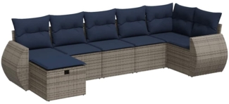 vidaXL 7-tlg. Garten-Sofagarnitur mit Kissen Grau Poly Rattan 3325607