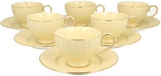 DUO ECRU 6er-Set Tassen 220 ml NINA mit Untertassen, New Bone China Porzellan