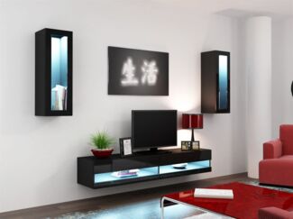 Mediawand Wohnwand 3 tlg - SENTIC 11 - Schwarz Hochglanz inkl. LED