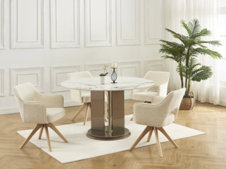 Vente-unique - Bürostuhl Drehstuhl mit Armlehnen - Stoff & Eiche - Cremefarben - KONYA