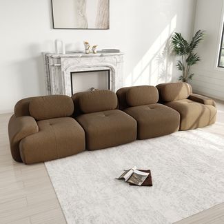 Ecksofa modular mit variabler Sitzfläche, Cordstoff, braun, 3-teilig, montagefrei,388*103*75 cm
