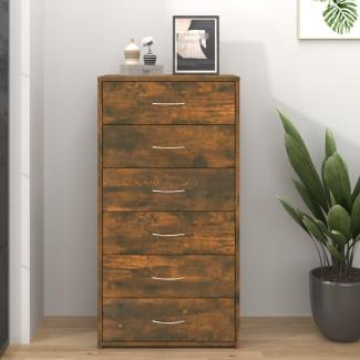 vidaXL Sideboard 6 Schubladen Räuchereiche 50x34x96 cm Holzwerkstoff 815363