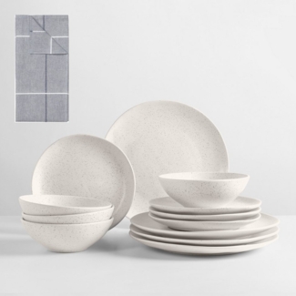 Broste Copenhagen Geschirr-Set Nordic Vanilla, inklusive Geschirrtuch Set (13-tlg), 4 Personen, Keramik, Beliebte Geschirr Sets Exclusiv mit Geschenk