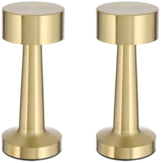 HAC24 LED Nachttischlampe 2x Metall Akku Tischleuchte Gold Schreibtischlampe Tischlampe, LED fest integriert, Warmweiß, Kaltweiß, Neutralweiß, mit Touchfunktion 3 Weisstöne Aufladbar Dimmbar