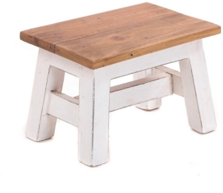 DESIGN DELIGHTS Rustikaler FUSSHOCKER Monte | 21 x 30 x 20 cm (HxBxT), Mahagoni Recyclinholz | Holzhocker | Farbe: 06 weiß-Landhaus