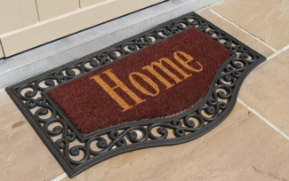 oKu-Tex Fußmatte Rialto Kokosmatte Home Halbrund, rot, Türvorleger Kokos, Innen und Außen, mit Gummirand, Reliefoptik