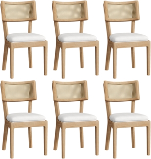 Merax 6 Esszimmerstühle, 6er-Set, Polsterstühle aus Massivholz mit Rattan-Rückenlehnen, bequem und atmungsaktiv, Holzfarbe