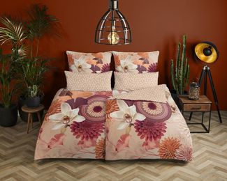 hip Wendebettwäsche Quente, Mako-Satin, Renforcé, Satin, 3 teilig, Satin, Reißverschluss, Wendeoptik, Mandala, Blume, Sand