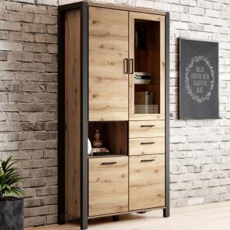 Wohnzimmer Vitrinenschrank ACCRA-83 in Taurus Eiche Nb. mit LED Beleuchtung, B/H/T: ca. 100/200/41 cm