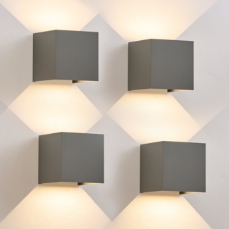 ZMH 5W LED Wandleuchte, 4 Stück - Außen-/Innenwandlampe Grau, Verstellbarer Doppelstrahl Wasserdicht IP65 230V 3000K