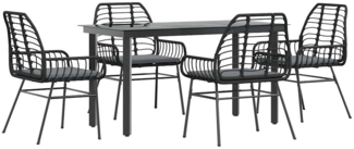 vidaXL 5-tlg. Garten-Essgruppe mit Kissen Schwarz Poly Rattan Glas 3334550