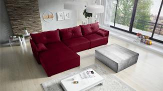 Ecksofa mit Schlaffunktion HUNTER in Stoff Royal Bordeauxrot Ottomane Links