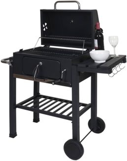 Mendler Holzkohlegrill mit Deckel und Ablagen, Stahl Schwarz, 110 x 100 x 51 cm