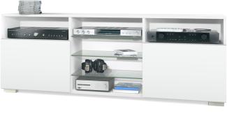 TV-Board Granada, Lowboard mit 2 Türen und 6 offenen Fächern, Korpus Weiß matt, Fronten in Weiß matt (146 x 54 x 35 cm)