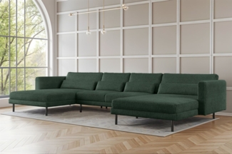 Wohnlandschaft U-Form Sofa AGADA in Stoff Poso Grün