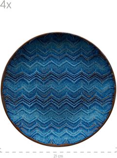 Aufregend lasiertes Teller Set für 4 Personen mit Speiseteller, Suppenteller und Dessertteller, 12-teiliges Tafelservice aus hochwertiger Keramik; Blau gezackt