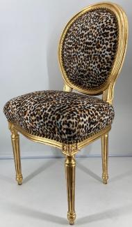 Casa Padrino Barock Esszimmer Stuhl Medaillon Leopard / Gold - Handgefertigter Massivholz Antik Stil Küchen Stuhl mit Muster - Barock Esszimmer Möbel