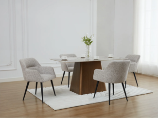 Vente-unique - Stuhl mit Armlehnen 6er-Set - Tweed-Stoff & schwarzes Metall - Cremefarben - HEKA