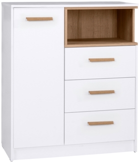 Marmex Möbel Grant 04N Eintürige Kombikommde mit drei Schubladen, laminierte Spanplatte, weiß+riviera Eiche, 88 x 102 x 40 cm