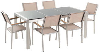 Essgruppe für 6 Personen GROSSETO Stein Granit Optik 180x90x76 cm Beige