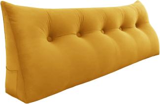 VERCART Großes Keilkissen, Langes Lesekissen, Bettruhe Rückenkissen, Dreieckiges Liegekissen, Dekoratives Kopfteilkissen für Tagesbett oder Tiefes Sofa, Samt Ingwergelb, 160cm