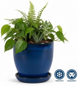 Blumentopf Pflanzgefäß Modell "EggPot" 31cm Keramik Royal Blau mit Teller