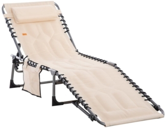 Outsunny Gartenliege mit Kopfkissen, Seitentasche, 5-Fach verstellbare Rückenlehne, Sonnenliege klappbar, 1 St, wetterfeste Liegestuhl, bis 130 kg belastbar, für Garten Strand Pool, Beige