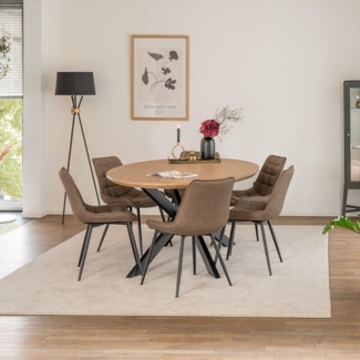 HOME DELUXE Essgruppe Oval inkl. Sternfuß - 200 x 120 cm Fishbone Oak 6 Stühle Grau / Braun