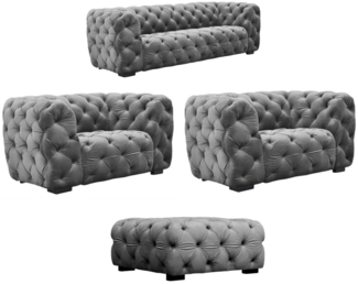 Sofaset Designersofa NATALIE 3-1-1 in Stoff Riviera Steel