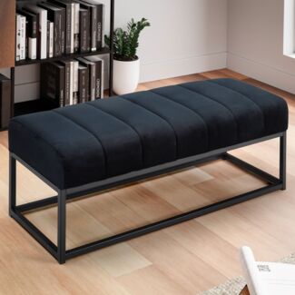 FINEBUY Bettbank FB60343 (Samt Schwarz 108x40x40 cm, Flur Polsterbank), Design Stoffbank Schlafzimmer, Garderobenbank