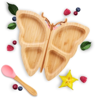 Kleinfuchs Kinderteller Bambus Schmetterling Rosa