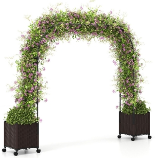 COSTWAY Blumenkasten, Rosenbogen mit 2 Pflanzkästen, auf Rollen, 202cm hoch