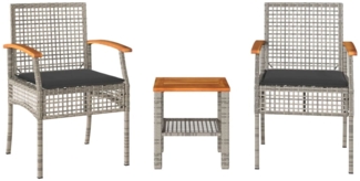 vidaXL 3-tlg. Bistro-Set, mit Kissen, Grau Poly Rattan Akazienholz, 40 x 40 x 42 cm