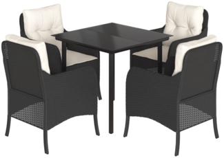 vidaXL 5-tlg. Garten-Essgruppe mit Kissen Schwarz Poly Rattan 3211914