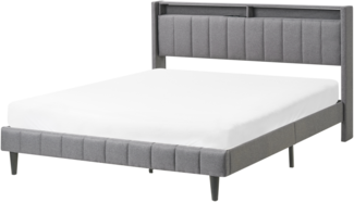 Bett mit LED Stoff BEAULIEU 160 x 200 cm mit Stauraum mit USB-Anschluss Dunkelgrau