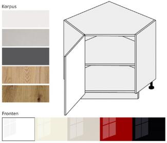 Feldmann-Wohnen Eckunterschrank PLATINIUM (Unterschrank, Küchenschrank) PN-D12R/90 mit Einlegeboden - Korpus- und Frontfarbe wählbar