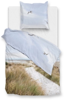 ZO HOME Bettwäsche Maritim, Baumwolle, 3 teilig, Strand, Sand, Möwen, Meer