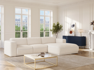Vente-unique - Ecksofa - Ecke rechts - Bouclé-Stoff - Elfenbeinfarben - BLIMORO
