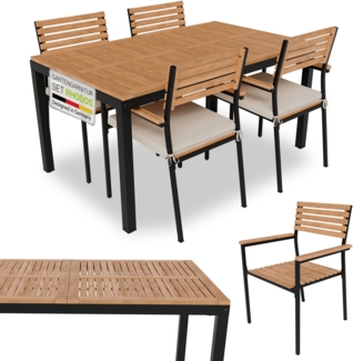 Juskys 'Rhodos' Gartengarnitur - Tisch, 4 Stühle & Auflagen, Akazienholz Natur & Schwarz