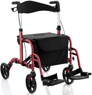 Rollator faltbar und leicht mit Sitz 2 in 1 Rollstuhl &Reiserollator Leichtgewicht Rot