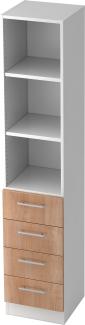 bümö office Aktenschrank Regal mit Schubladen, Büroschrank schmal aus FSC-Holz, 40cm breit in Weiß/Nussbaum - Aktenregal & Schubladenschrank mit Relinggriffen, Büro Möbel Schrank System, 7600-W-N-RE