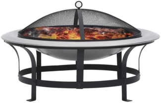 Garten-Feuerschale, mit Grill, Edelstahl Silber/Schwarz, Ø76x51 cm