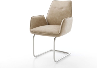 Freischwinger Zoa-Flex Mikrofaser Beige Vintage Freischwinger rund Edelstahl Taschenfederkern