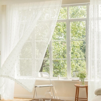 Sunicol Gardine Sheer Transparente Voile Vorhang mit Pompons, Boho Gardinen, (1 St), Weiß, Dekoschal für Schlafzimmer Wohnzimmer